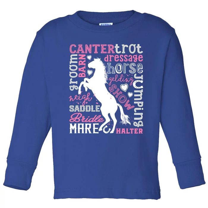 Horse Typography Word Art Equestrian Horseback Riding Gift Toddler Long Sleeve Shirt