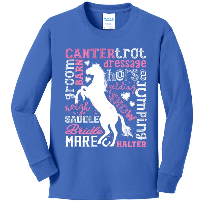 Horse Typography Word Art Equestrian Horseback Riding Gift Kids Long Sleeve Shirt