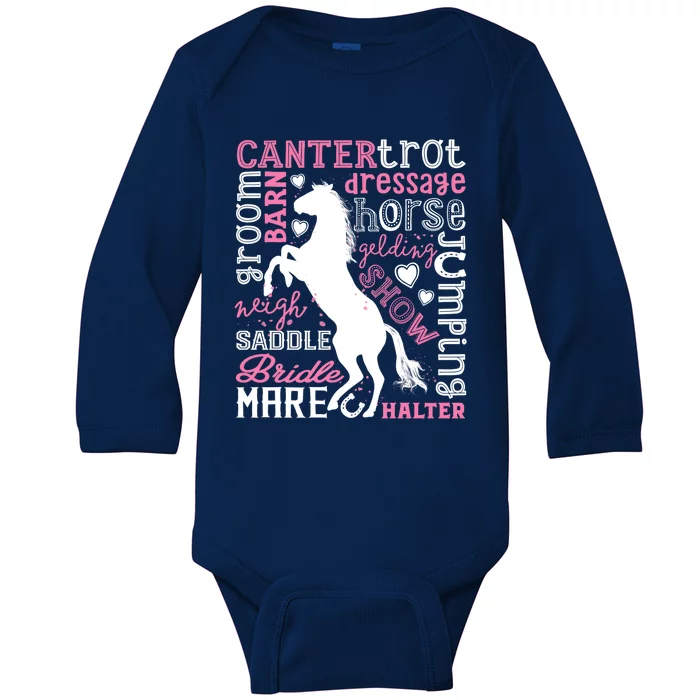 Horse Typography Word Art Equestrian Horseback Riding Gift Baby Long Sleeve Bodysuit