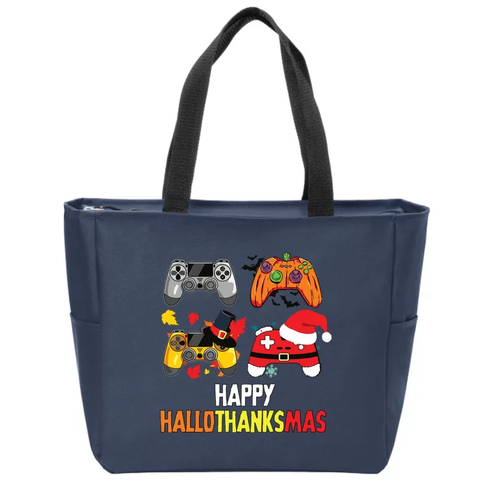 Halloween Thanksgiving Xmas Video Game Happy Hallothanksmas Zip Tote Bag