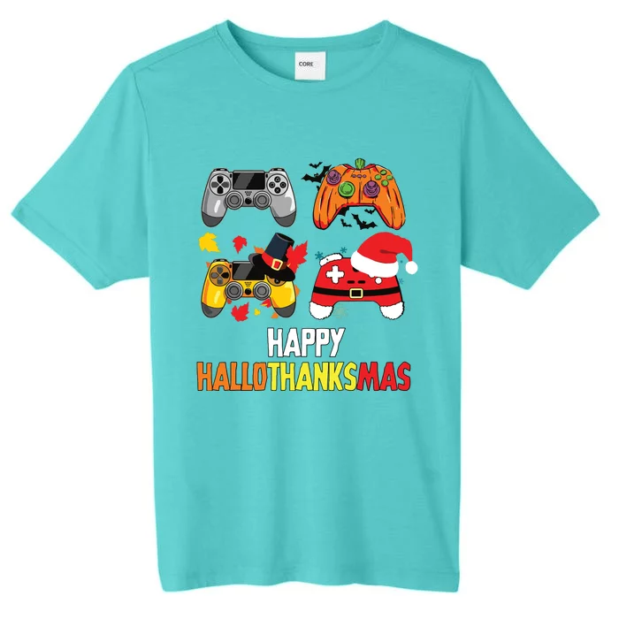 Halloween Thanksgiving Xmas Video Game Happy Hallothanksmas ChromaSoft Performance T-Shirt