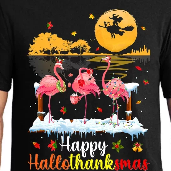 Halloween Thanksgiving Xmas Happy Hallo Thanksmas Flamingo Pajama Set