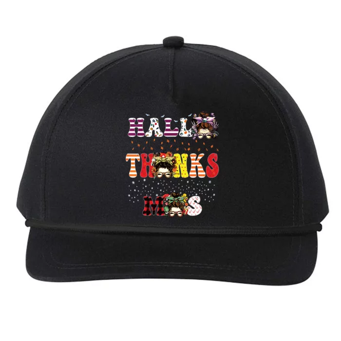 Halloween Thanksgiving Xmas Happy Hallothanksmas Messy Bun Snapback Five-Panel Rope Hat