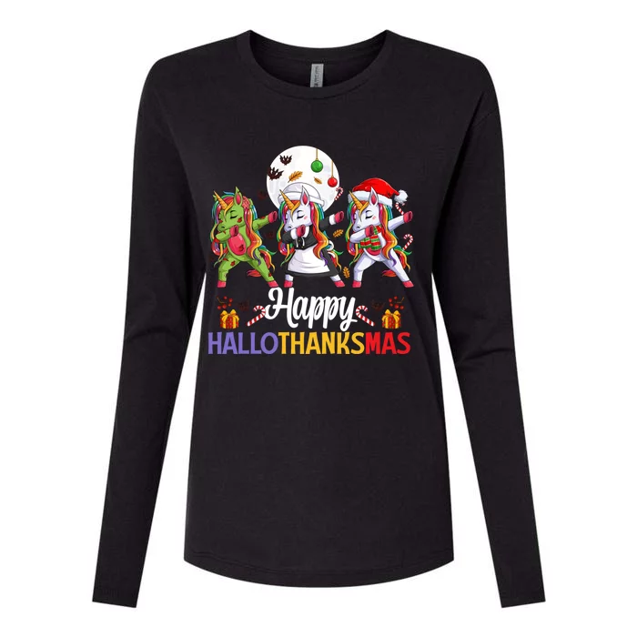 Halloween Thanksgiving Xmas Happy Hallothanksmas Unicorns Gift Womens Cotton Relaxed Long Sleeve T-Shirt