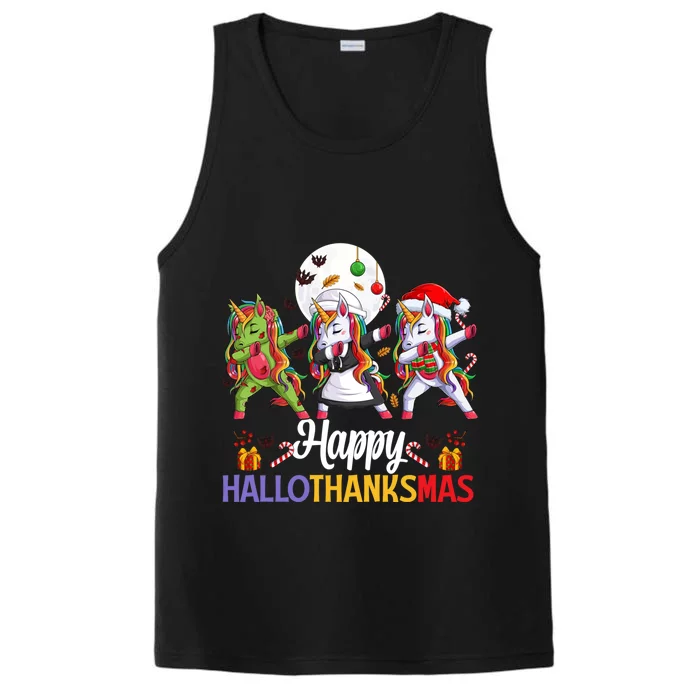 Halloween Thanksgiving Xmas Happy Hallothanksmas Unicorns Gift Performance Tank