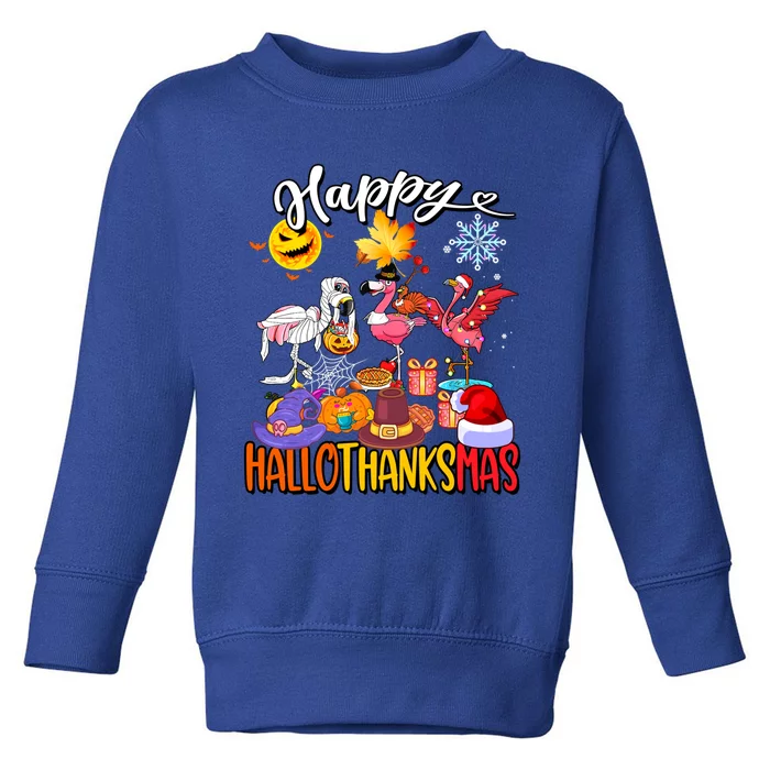 Halloween Thanksgiving Xmas Flamingo Happy Hallothanksmas Cool Gift Toddler Sweatshirt