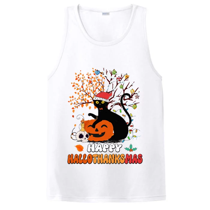 Halloween Thanksgiving Xmas Cat HalloThanksMas Performance Tank