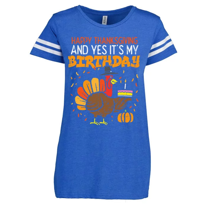 Happy Thanksgiving Yes Its My Birthday Turkey Women Enza Ladies Jersey Football T-Shirt