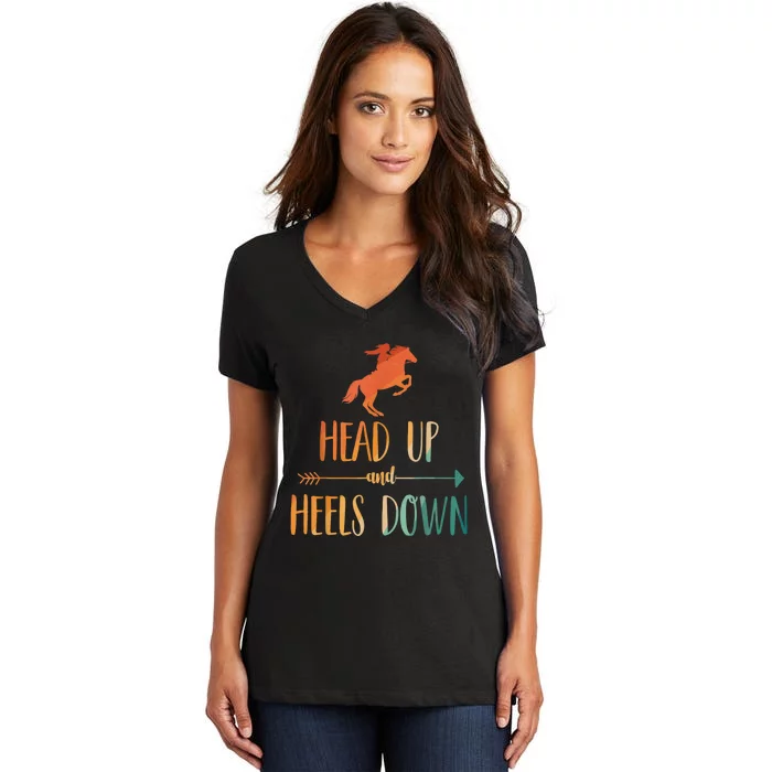 Head Up And Heels Down Funny Riding Women's V-Neck T-Shirt