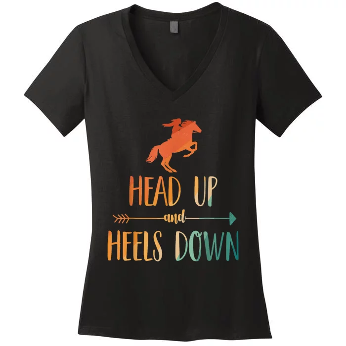 Head Up And Heels Down Funny Riding Women's V-Neck T-Shirt