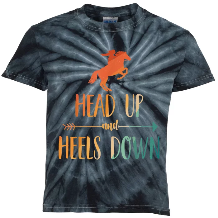 Head Up And Heels Down Funny Riding Kids Tie-Dye T-Shirt