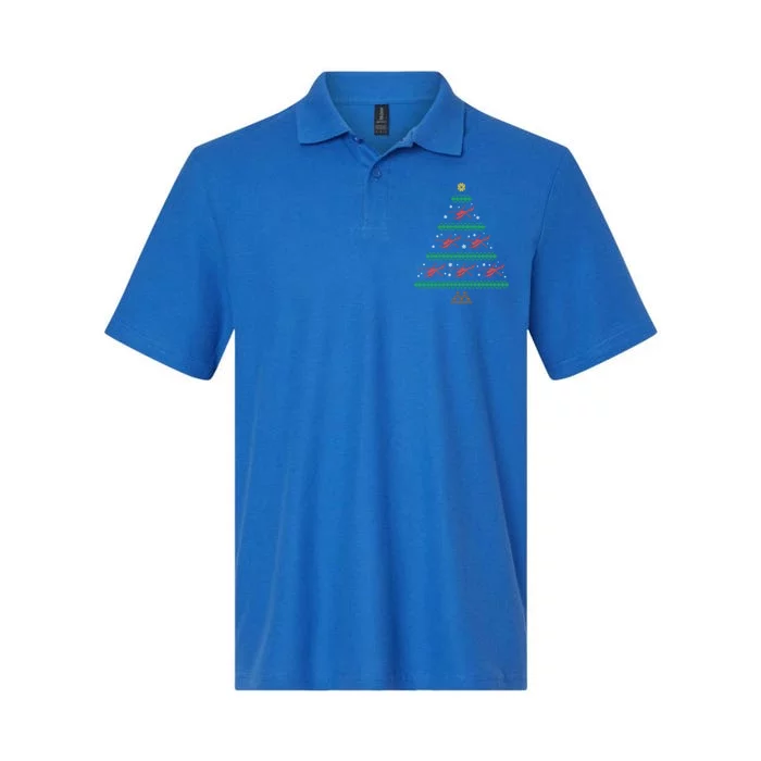 Helicopter Ugly Christmas Pilot Xmas Tree Heli Gift Softstyle Adult Sport Polo