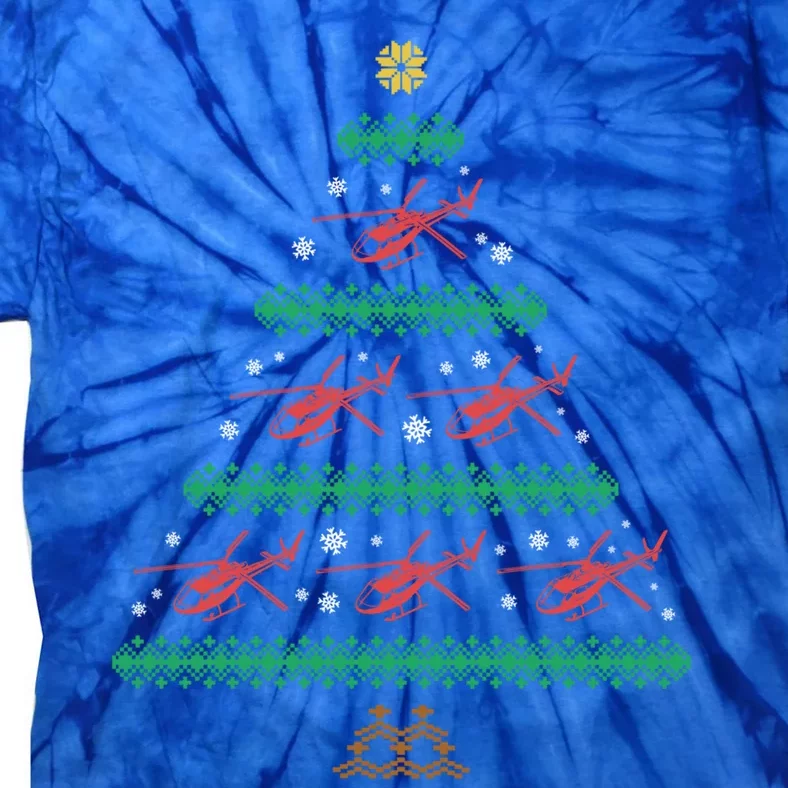 Helicopter Ugly Christmas Pilot Xmas Tree Heli Gift Tie-Dye T-Shirt