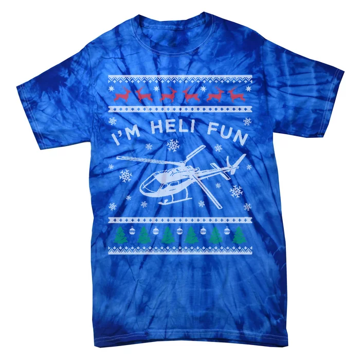 Helicopter Ugly Christmas Gift Fun Xmas Heli Pilot Gift Tie-Dye T-Shirt