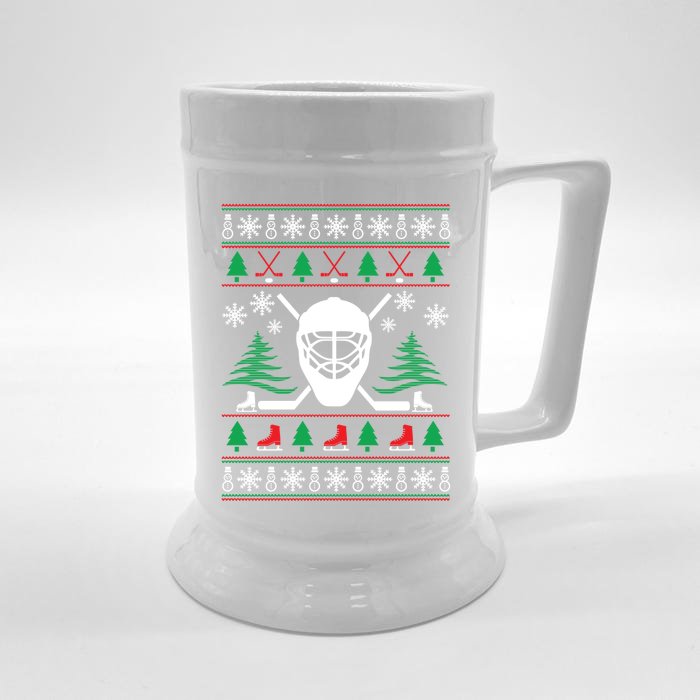 Hockey Ugly Christmas Sweater Funny Hockey Cute Gift Front & Back Beer Stein