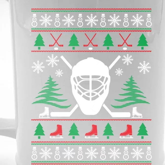 Hockey Ugly Christmas Sweater Funny Hockey Cute Gift Front & Back Beer Stein