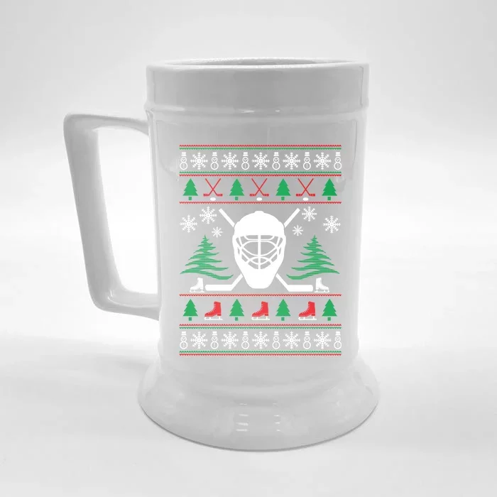 Hockey Ugly Christmas Sweater Funny Hockey Cute Gift Front & Back Beer Stein