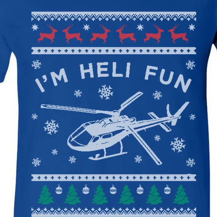 Helicopter Ugly Christmas Funny Gift Fun Xmas Heli Pilot Gift V-Neck T-Shirt