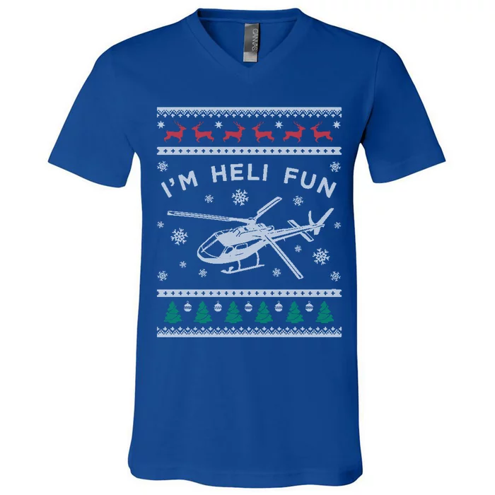 Helicopter Ugly Christmas Funny Gift Fun Xmas Heli Pilot Gift V-Neck T-Shirt