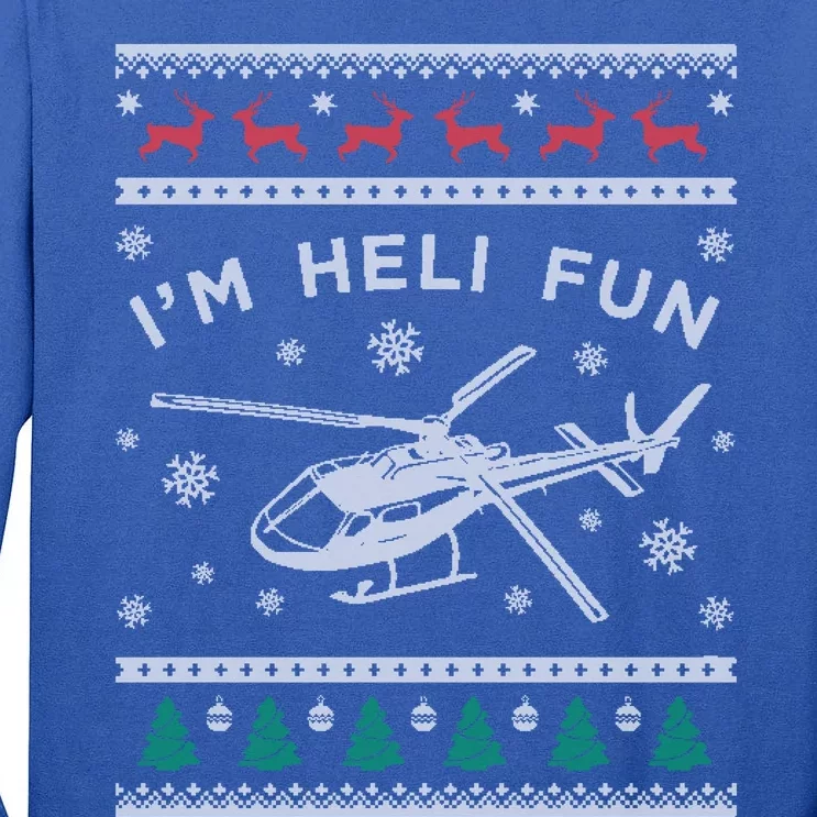 Helicopter Ugly Christmas Funny Gift Fun Xmas Heli Pilot Gift Tall Long Sleeve T-Shirt