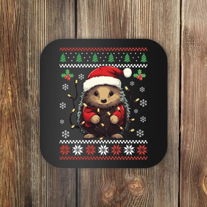 Hedgehog Ugly Christmas Sweater Xmas Coaster