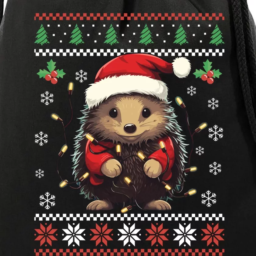 Hedgehog Ugly Christmas Sweater Xmas Drawstring Bag