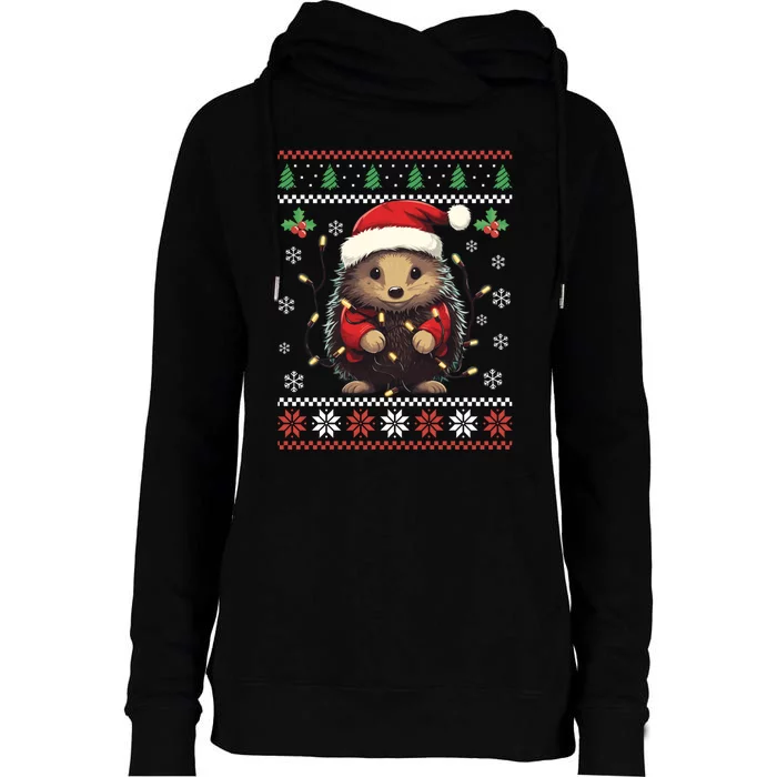 Hedgehog Ugly Christmas Sweater Xmas Womens Funnel Neck Pullover Hood