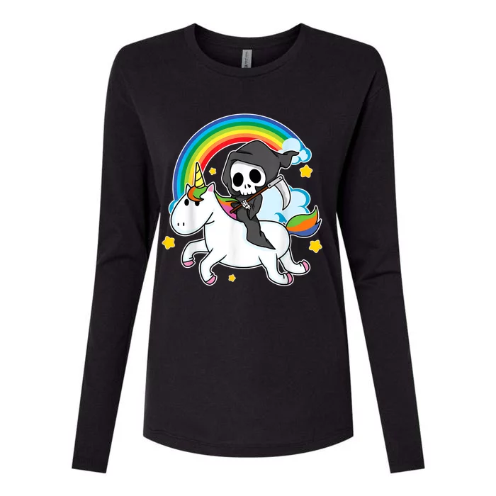 Halloween Unicorn Costume Grim Reaper Riding Unicorn Womens Cotton Relaxed Long Sleeve T-Shirt