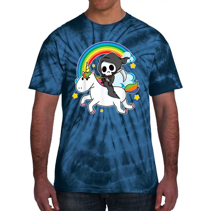 Halloween Unicorn Costume Grim Reaper Riding Unicorn Tie-Dye T-Shirt