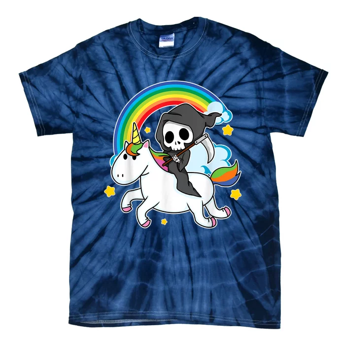 Halloween Unicorn Costume Grim Reaper Riding Unicorn Tie-Dye T-Shirt