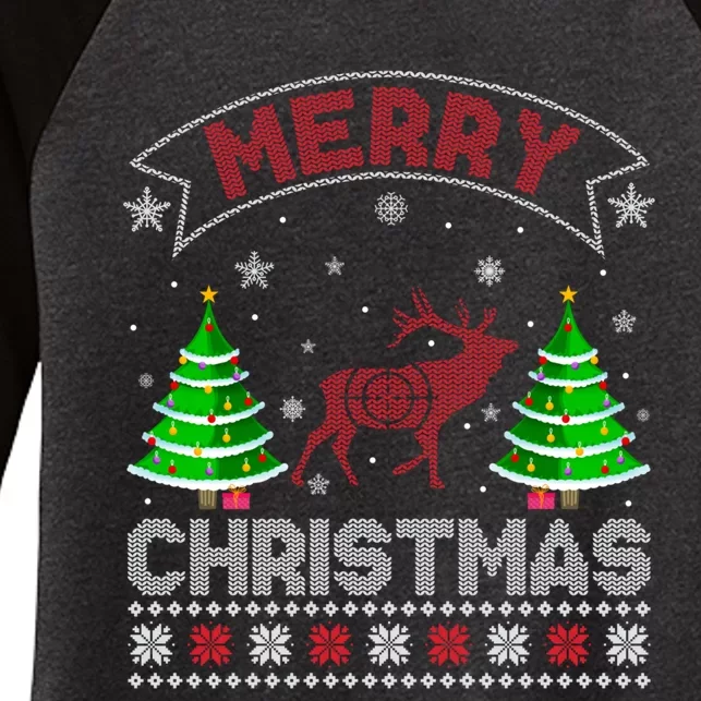 Hunting Ugly Christmas Funny Gift Xmas Tree Lighting Deer Women's Tri-Blend 3/4-Sleeve Raglan Shirt