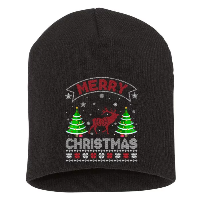 Hunting Ugly Christmas Funny Gift Xmas Tree Lighting Deer Short Acrylic Beanie