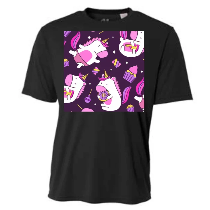 Happy Unicorn Dessert Lover Pattern Cooling Performance Crew T-Shirt