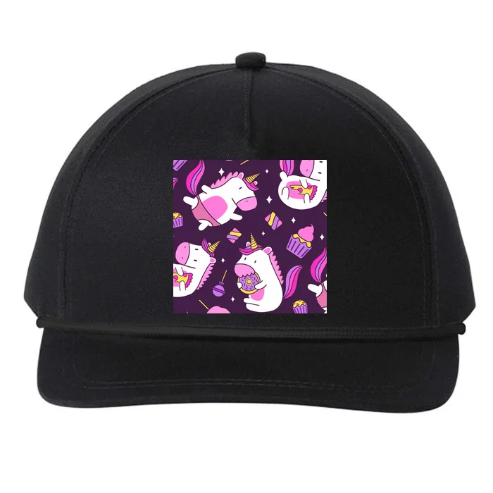 Happy Unicorn Dessert Lover Pattern Snapback Five-Panel Rope Hat