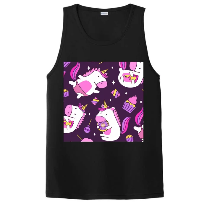 Happy Unicorn Dessert Lover Pattern Performance Tank