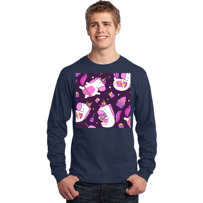 Happy Unicorn Dessert Lover Pattern Tall Long Sleeve T-Shirt