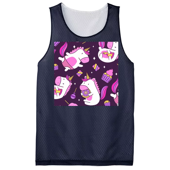 Happy Unicorn Dessert Lover Pattern Mesh Reversible Basketball Jersey Tank