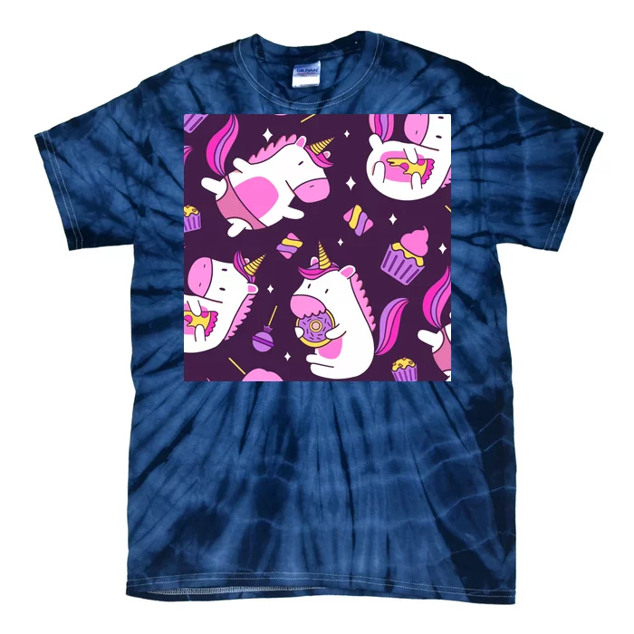 Happy Unicorn Dessert Lover Pattern Tie-Dye T-Shirt