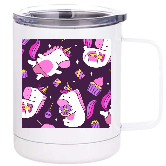 Happy Unicorn Dessert Lover Pattern Front & Back 12oz Stainless Steel Tumbler Cup