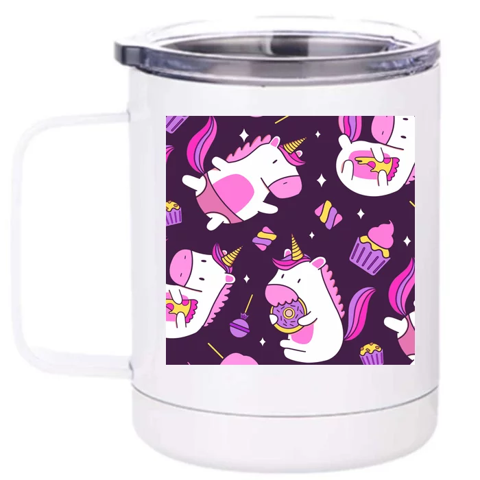 Happy Unicorn Dessert Lover Pattern Front & Back 12oz Stainless Steel Tumbler Cup