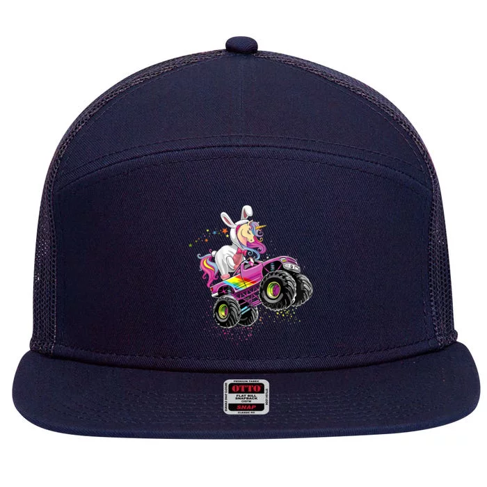 Happy Unicorn Easter Bunny Egg Monster Truck Rabbit Cute Gift 7 Panel Mesh Trucker Snapback Hat