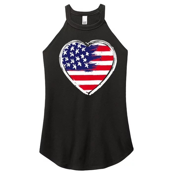 Heart Us Flag 4th Of July Patriotic American Stars Stripes Women’s Perfect Tri Rocker Tank