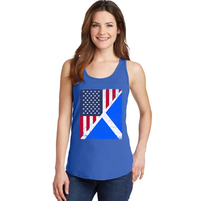 Half Usa Flag Half Scotland Flag Gift American Scottish Gift Ladies Essential Tank