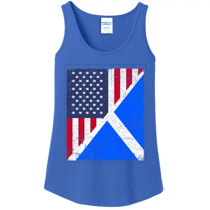 Half Usa Flag Half Scotland Flag Gift American Scottish Gift Ladies Essential Tank