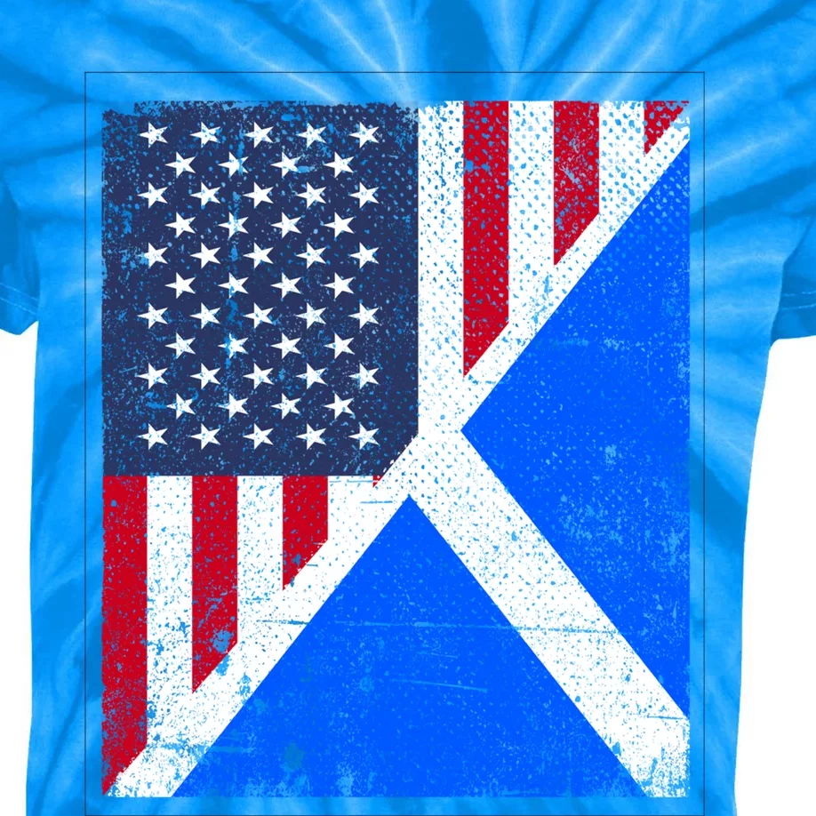 Half Usa Flag Half Scotland Flag Gift American Scottish Gift Kids Tie-Dye T-Shirt