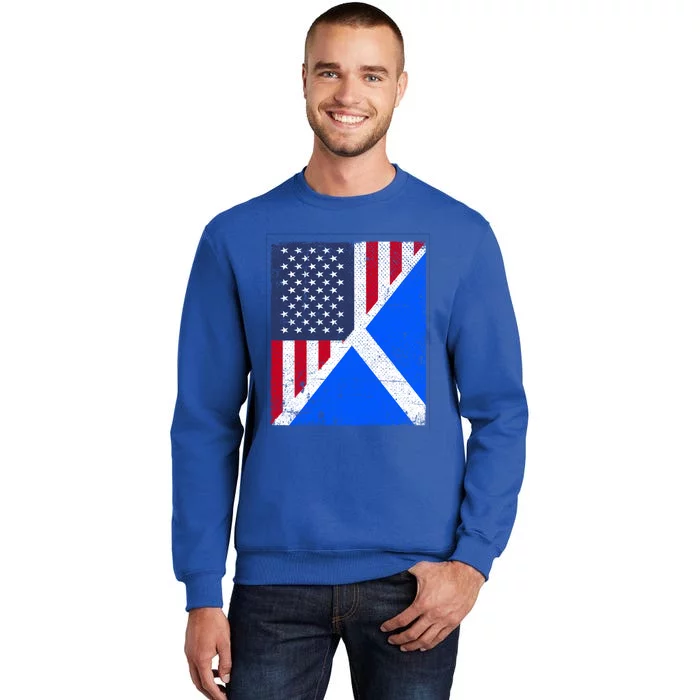 Half Usa Flag Half Scotland Flag Cute Gift American Scottish Gift Tall Sweatshirt