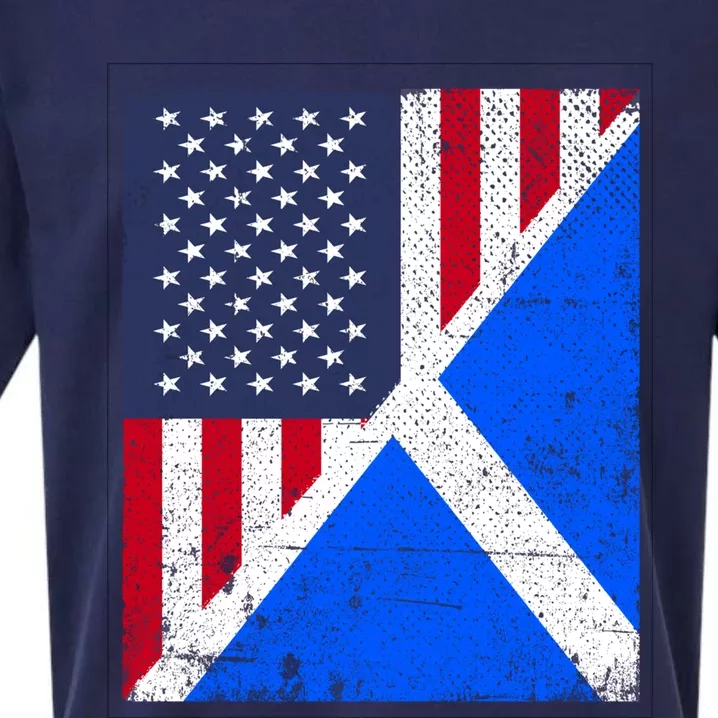 Half Usa Flag Half Scotland Flag Cute Gift American Scottish Gift Sueded Cloud Jersey T-Shirt