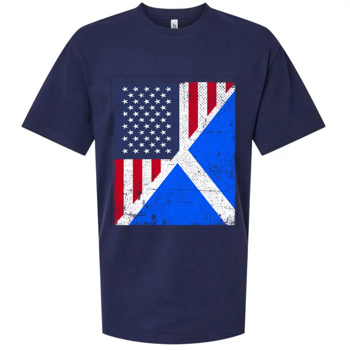 Half Usa Flag Half Scotland Flag Cute Gift American Scottish Gift Sueded Cloud Jersey T-Shirt