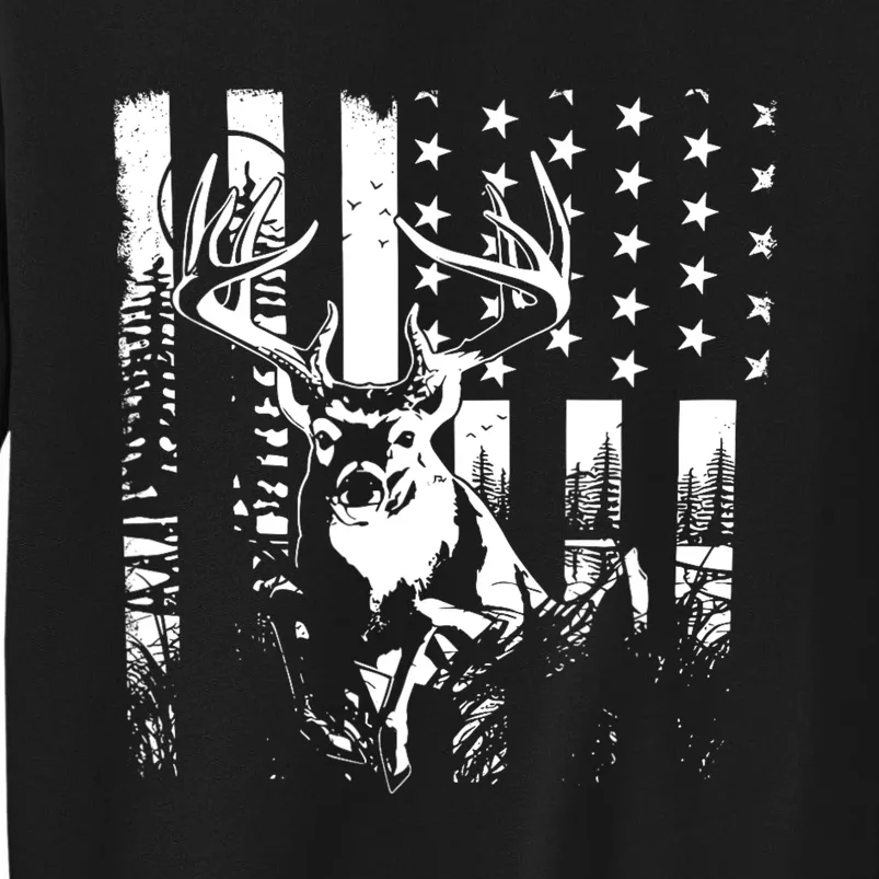 Hunting Us Flag Deer Elk Buck Camoflage Hunter Dad Gift Tall Sweatshirt