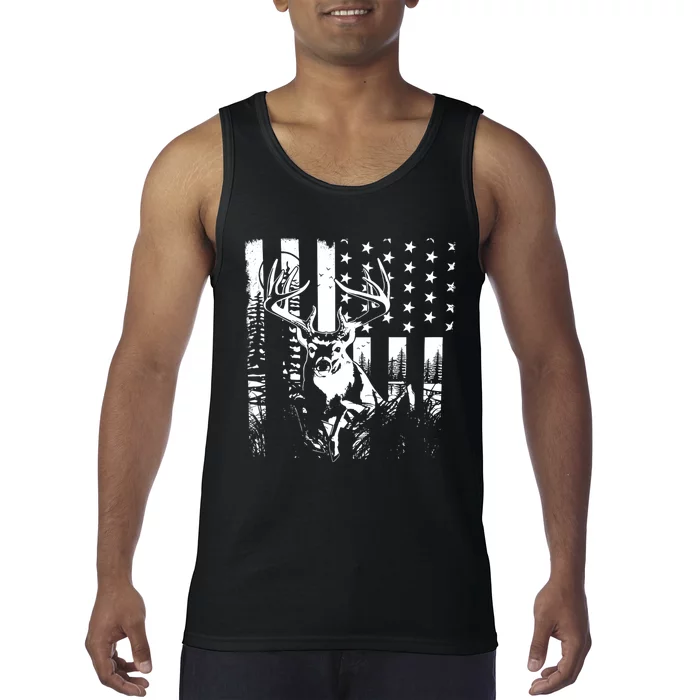 Hunting Us Flag Deer Elk Buck Camoflage Hunter Dad Gift Tank Top